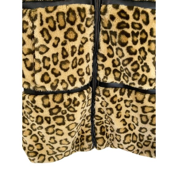 Leopard Print Faux Fur Jacket With Zipper & Black Leather Trim For Women Size S - Picture 3 of 10